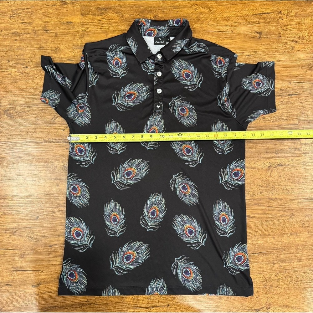 Bad Birdie Black Peacock Feathers Performance Golf Short Sleeve Polo Shirt Men S - Picture 7 of 7